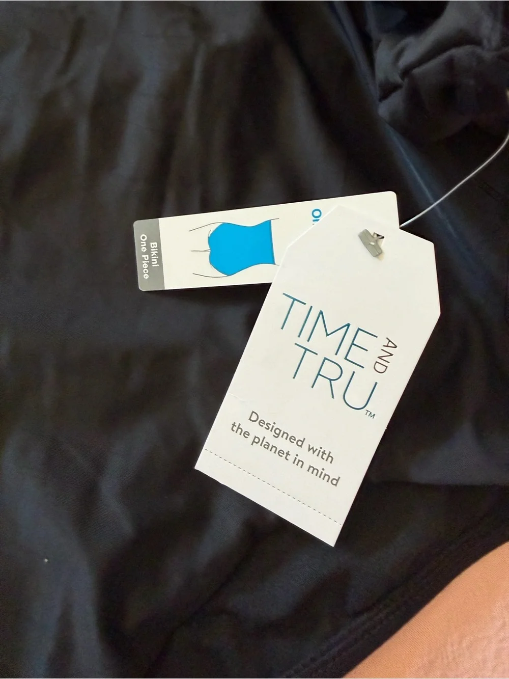 Time and Tru Black One-Piece Swimsuit with Front Knot